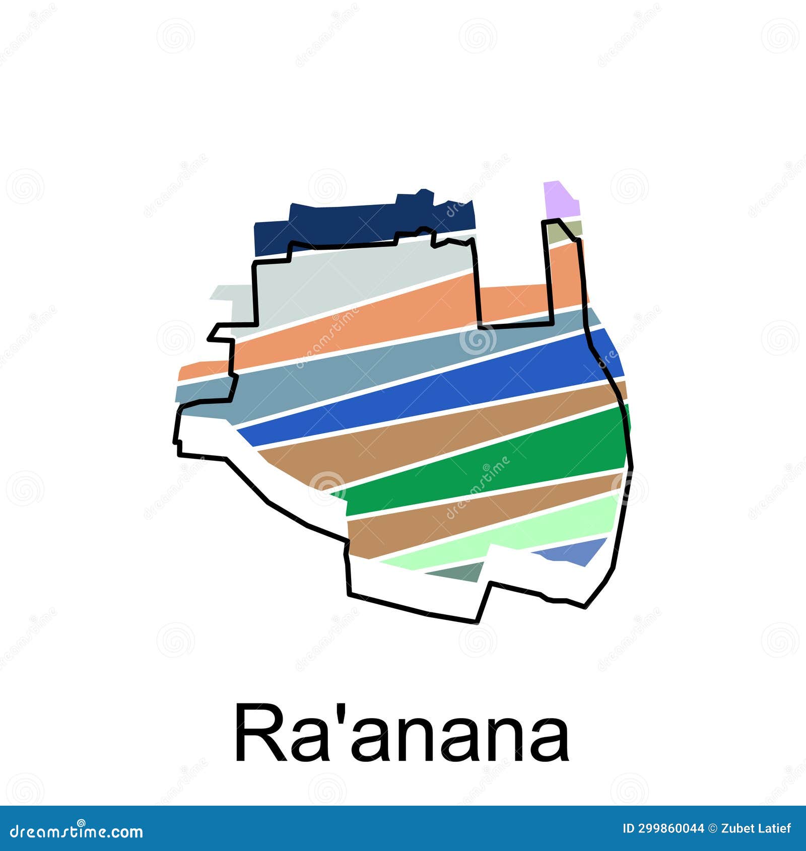 detailed map of ra anana city administrative area.    template. cityscape