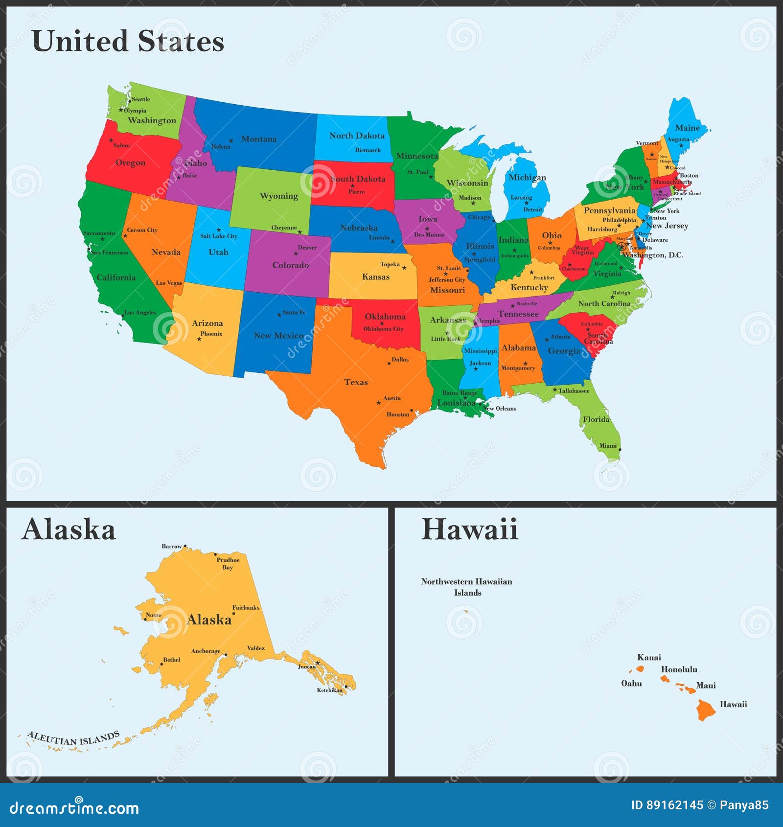 united states including alaska and hawaii map The Detailed Map Of The Usa Including Alaska And Hawaii The United States Of America With The Capitals And The Biggest Cities Stock Vector Illustration Of Florida Montana 89162145 united states including alaska and hawaii map