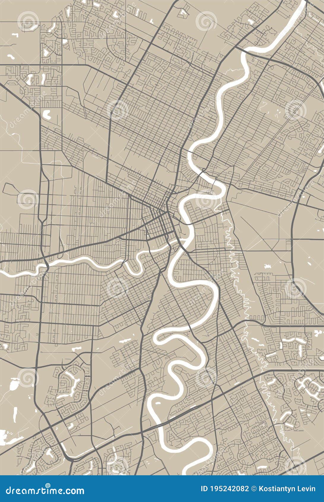 Detailed Map of Winnipeg City, Linear Print Map. Cityscape Panorama