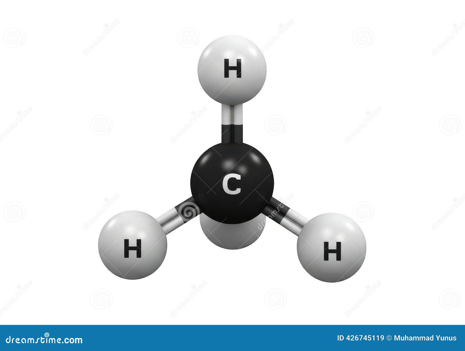 Methane Molecule with Central Carbon Atom Bonded To Three Hydrogen Atoms in  a Triangular Shape Stock Image - Illustration of chemistry, structure:  426745119, image size:1600x1210