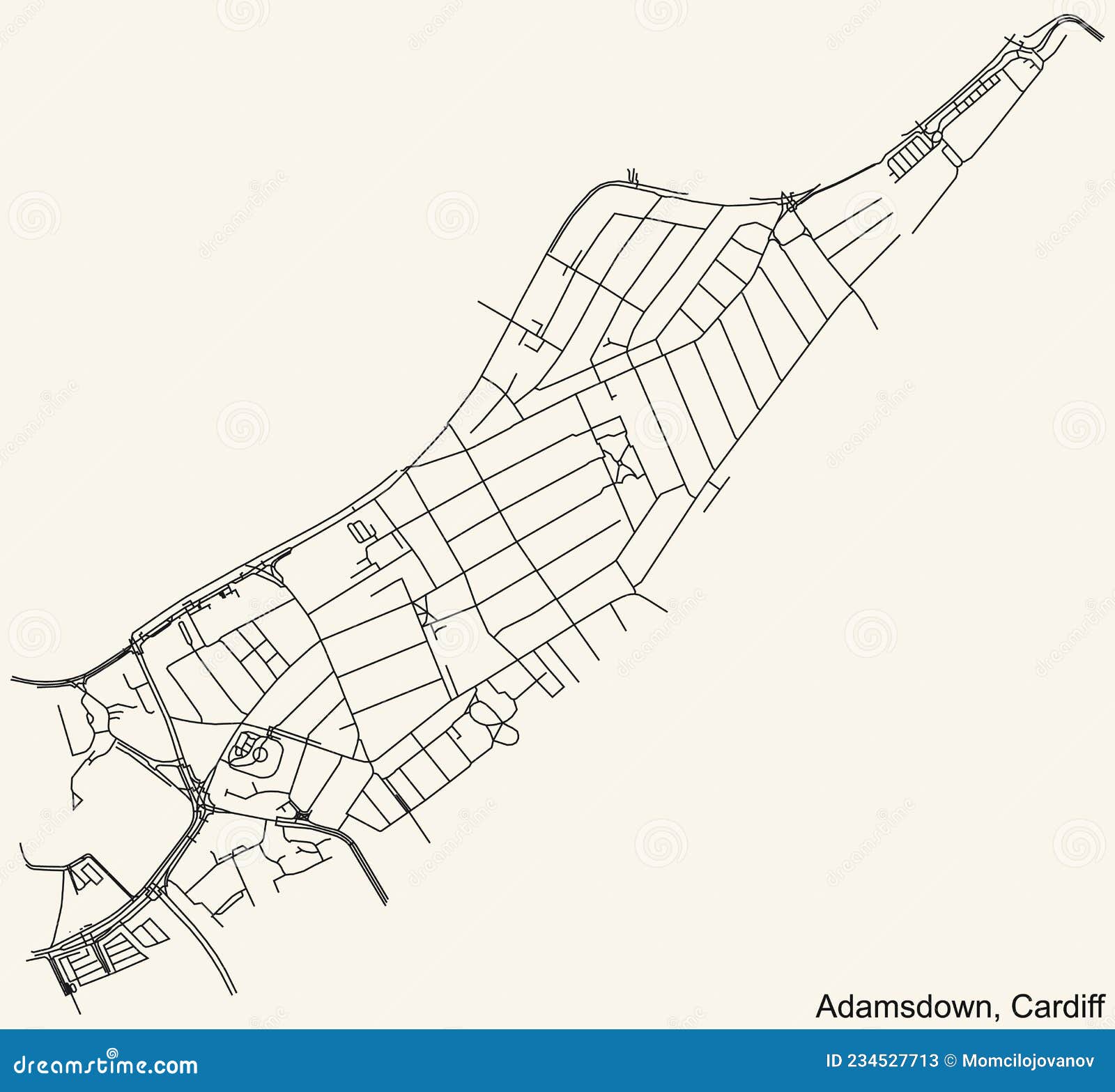 Detailed Navigation Urban Street Roads Map Vintage Beige Background Quarter Adamsdown Electoral Ward Welsh 234527713 