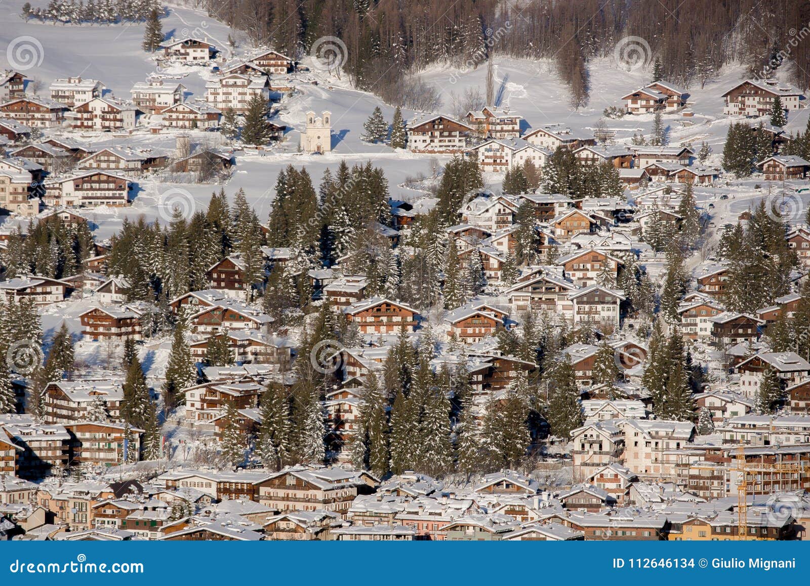 picture of the town center of cortina d`ampezzo, italy.