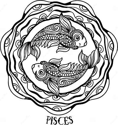 Detailed Pisces in Aztec Style Stock Illustration - Illustration of ...