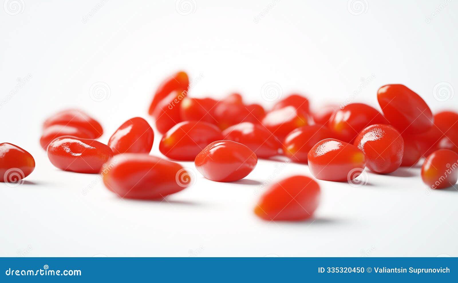 a detailed and realistic close up of fresh, succulent goji berries set against a pure white backdrop