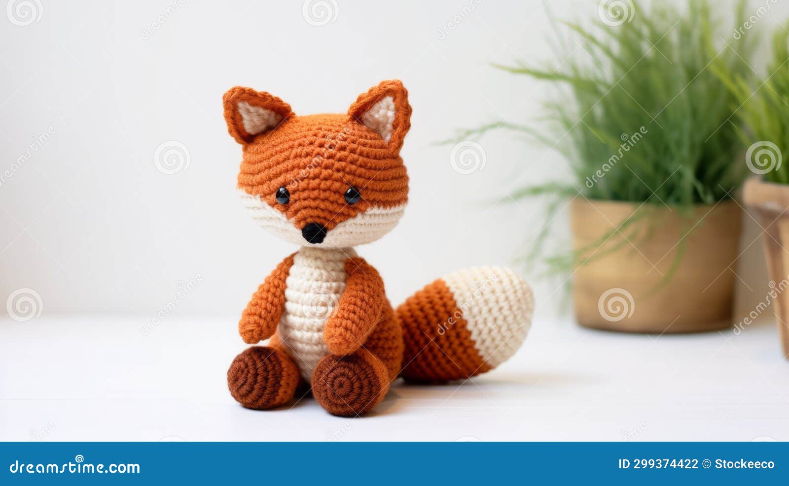 Detailed Red Fox Crochet Pattern in Dark Orange and Beige Stock