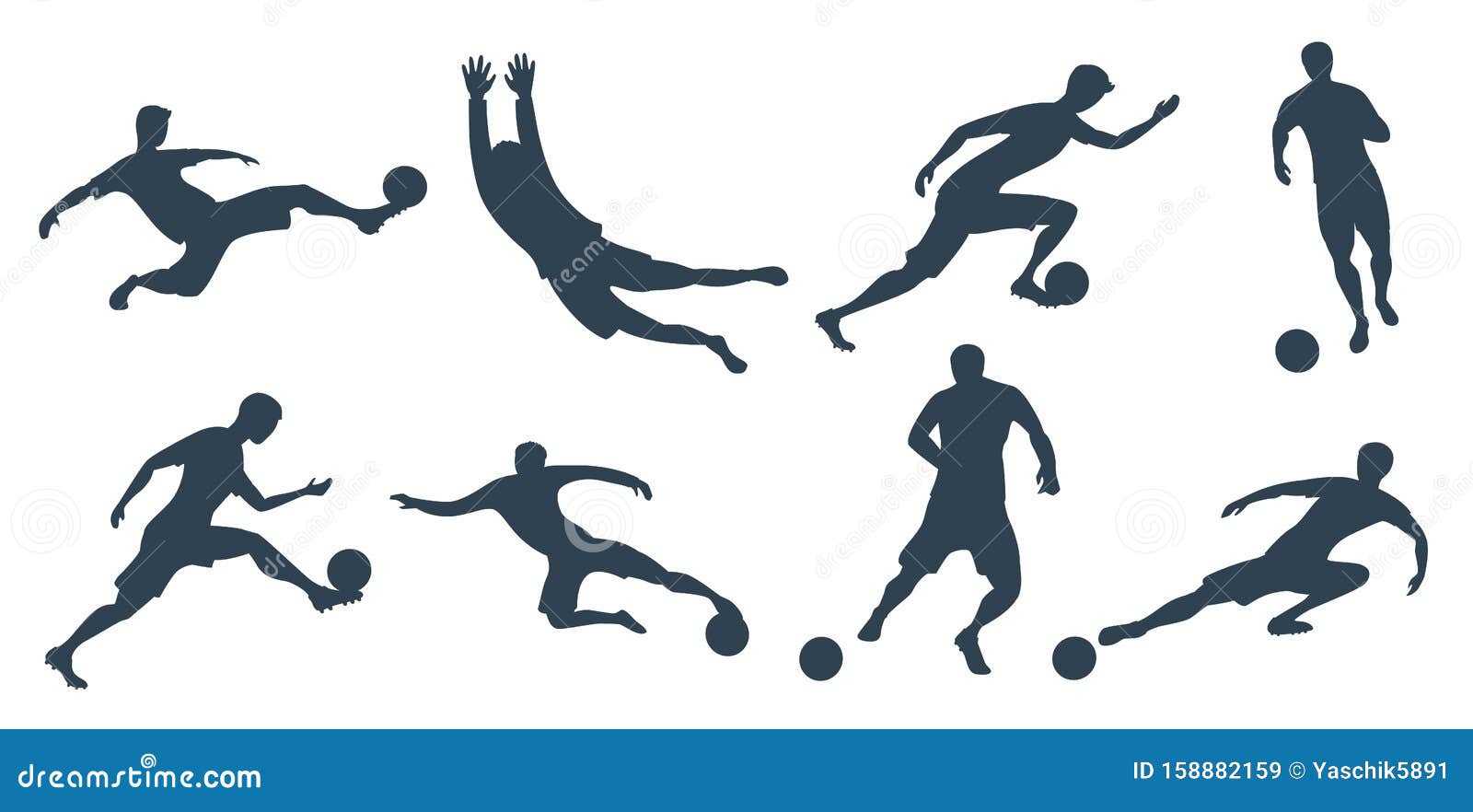 Detailed Soccer Football Players Silhouette Cutout Outlines Stock