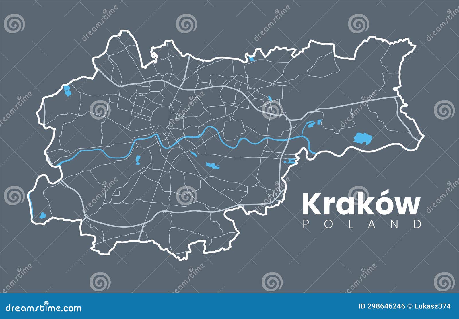 detailed urban map of krakow (cracovia), poland