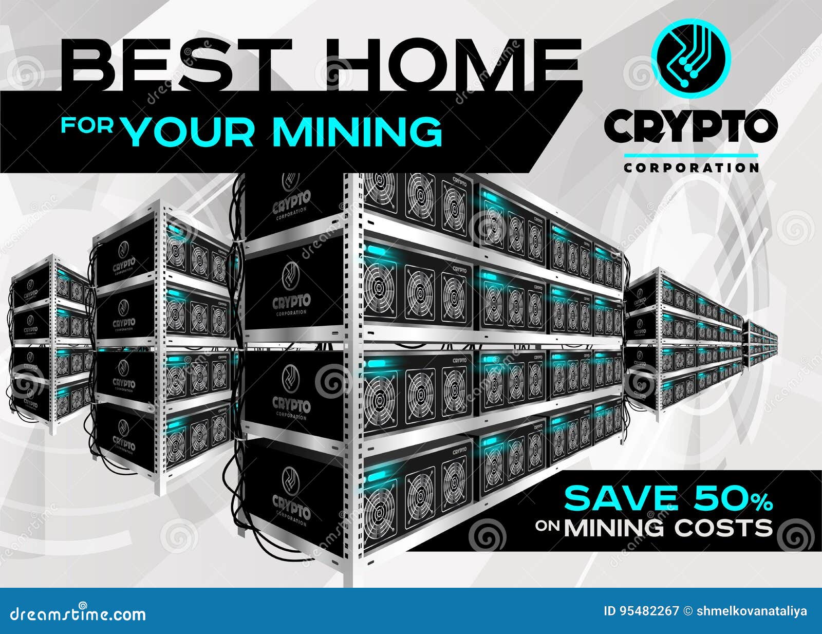 Detailed Vector Illustration Of Bitcoin Mining Farm In Perspective - 