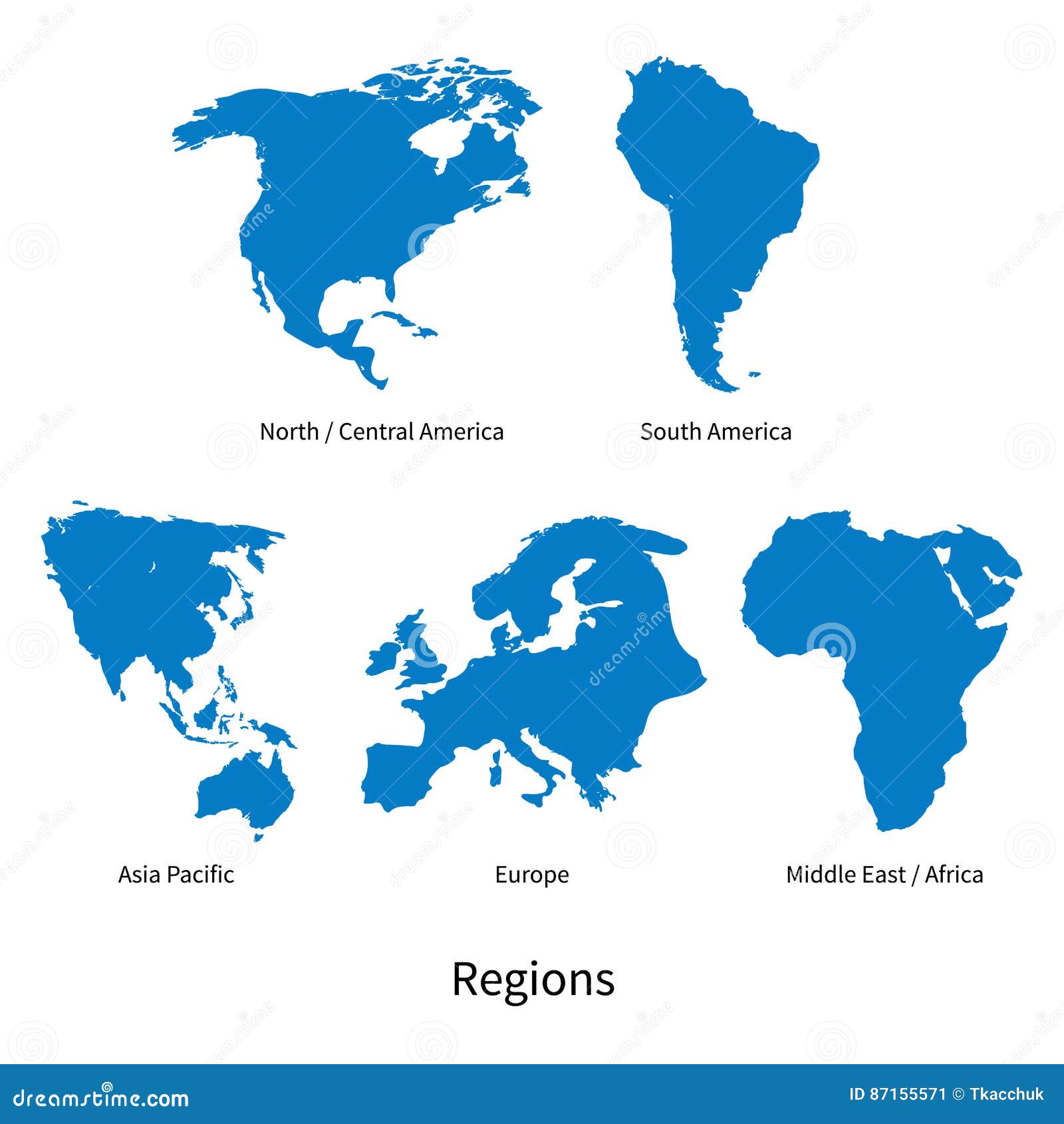 detailed  map of north - central america, asia pacific, europe, south america, middle and east africa regions