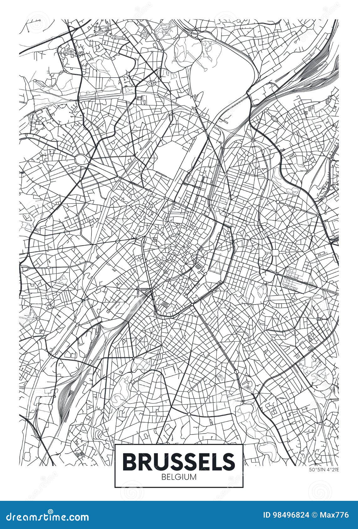 detailed  poster city map brussels