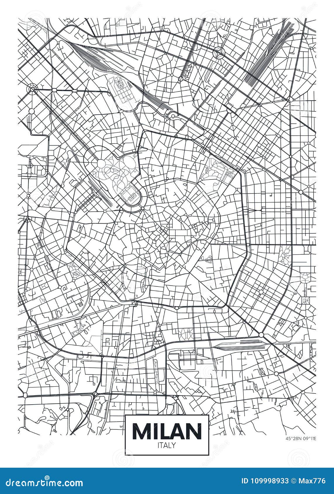 detailed  poster city map milan