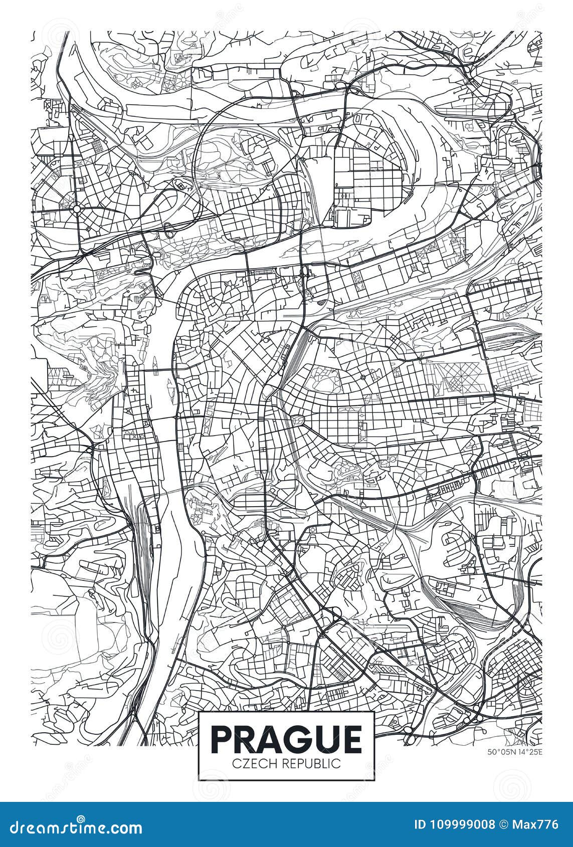 detailed  poster city map prague