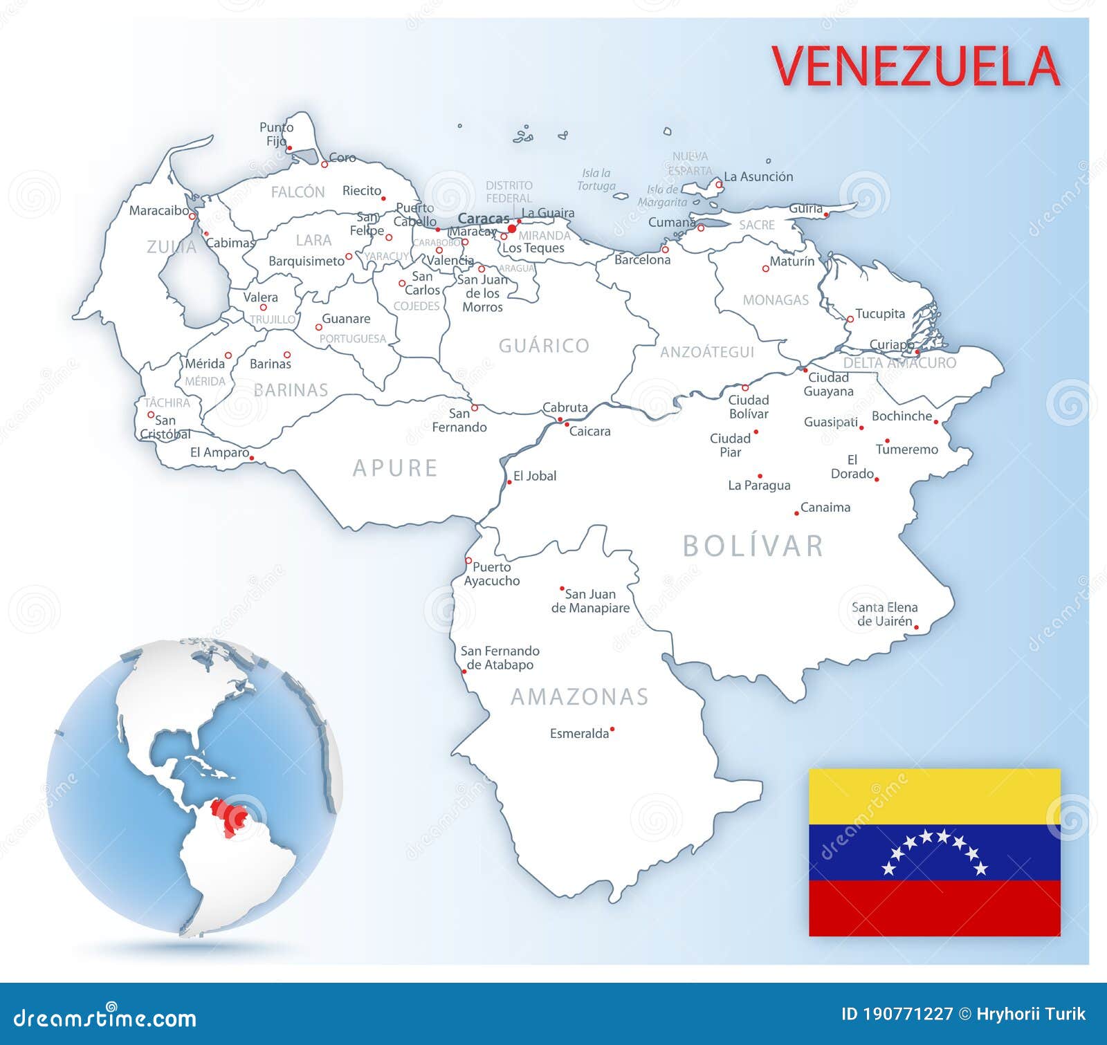 Detailed Venezuela Administrative Map With Country Flag And Location On