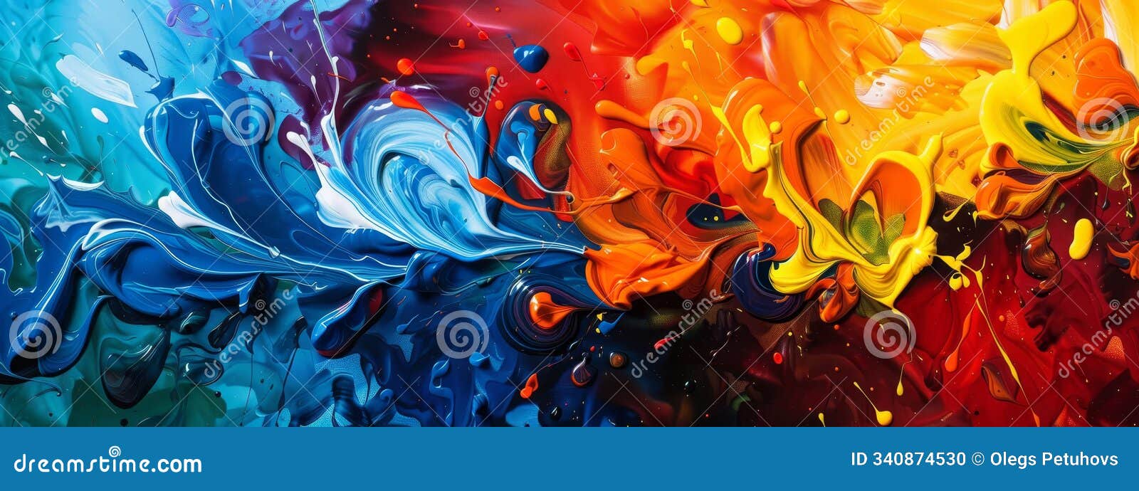 a detailed view of a multihued painting, adorned with copious paint splatters along its edge
