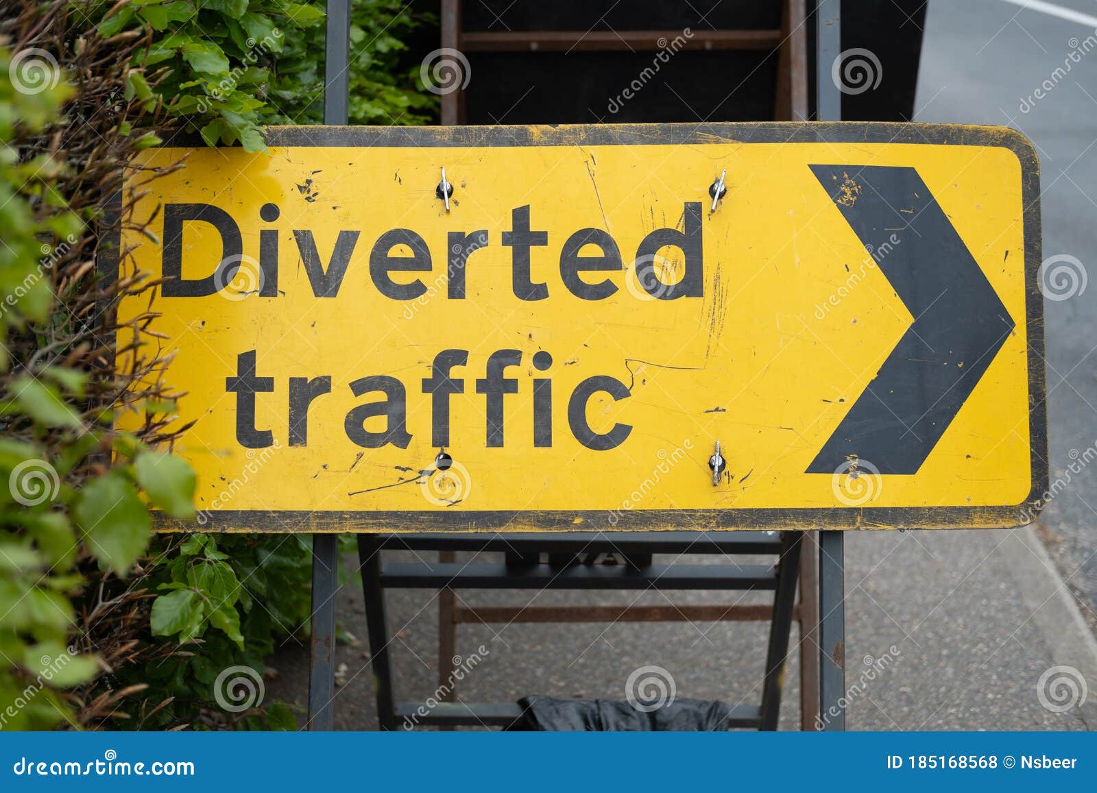 detailed view of a typical, uk diversion end sign seen located by a road junction.