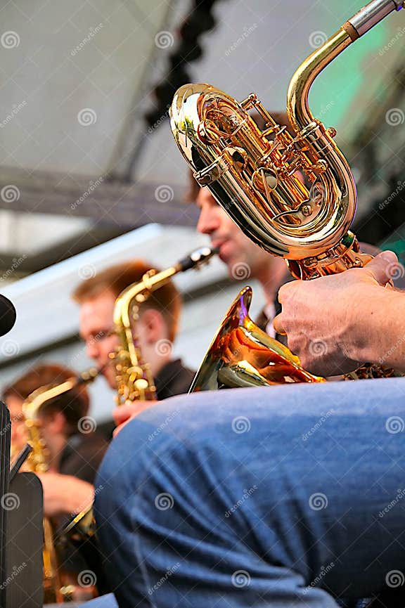 Detailed View of the Valves and Windings of a Baritone Saxophone during