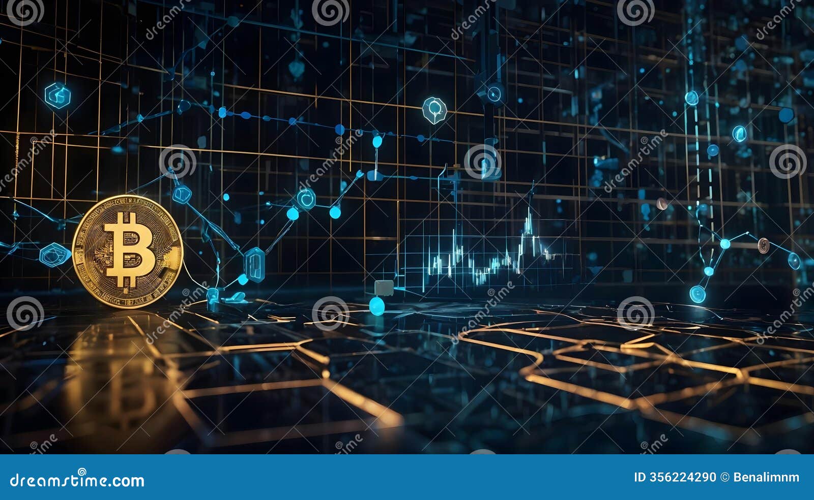 Blockchain Data Blocks with Glowing Chains and Cryptocurrency Icons on Dark  Background Stock Illustration - Illustration of chains, skyscraper:  356224290