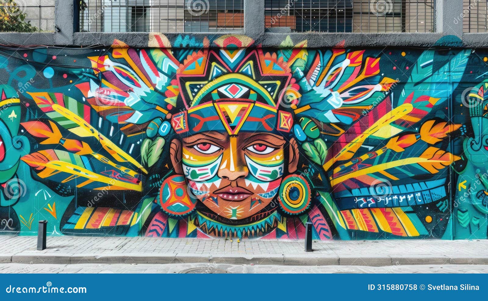 detailed wall painting in a city, honoring indigenous cultures and their histories. indigenous peoples day, august 9