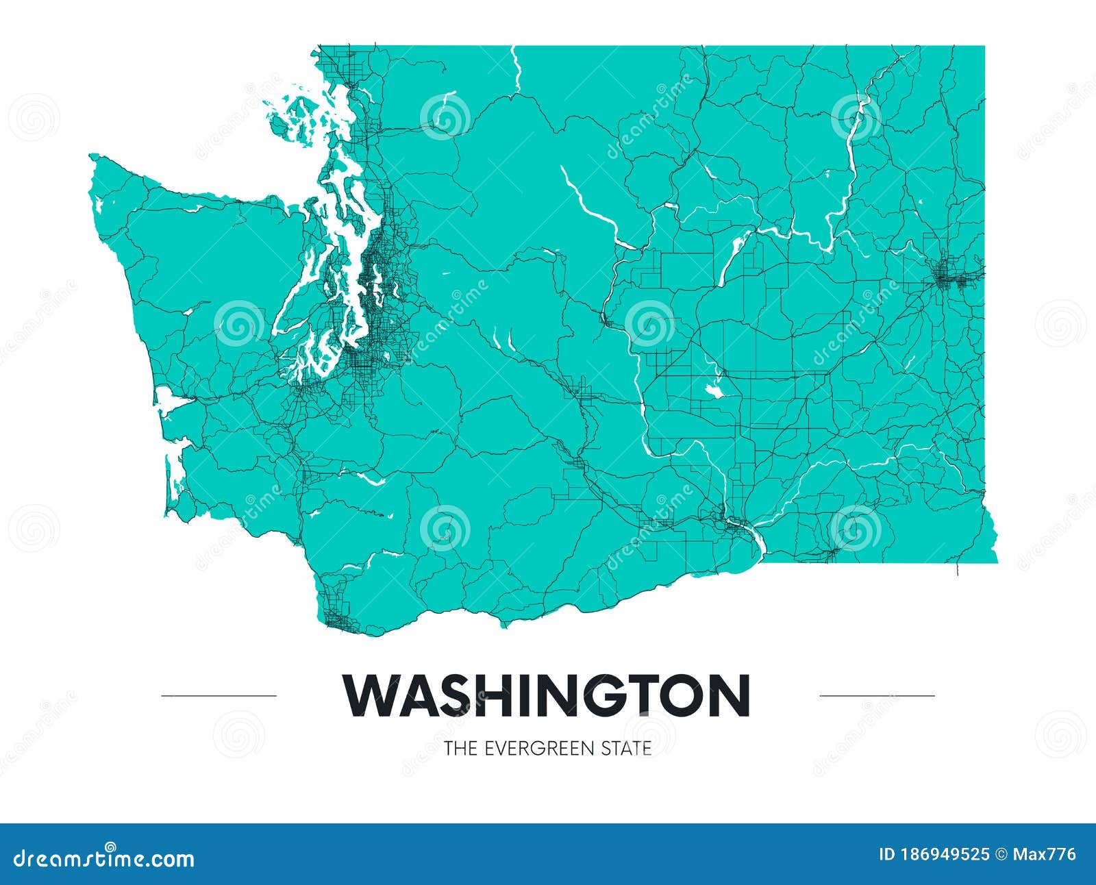 Detailed Washington State Map Highly Detailed Territory And Road Plan
