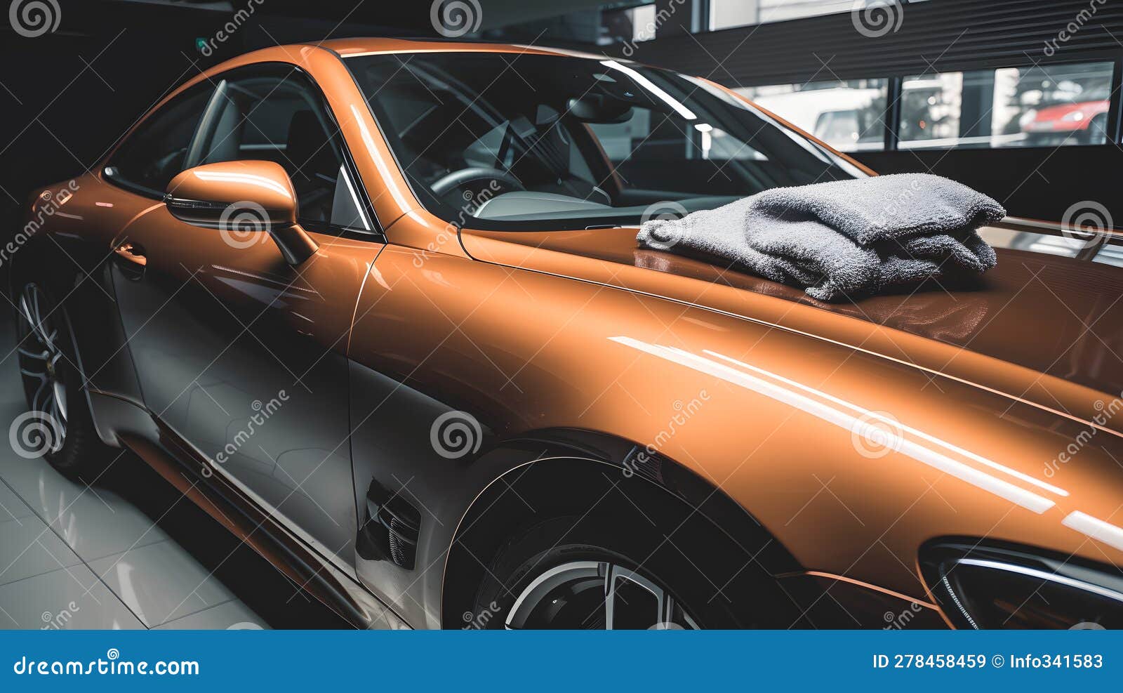 Detailing a Car with a Waxing Machine Microfiber Cloths a Generative AI