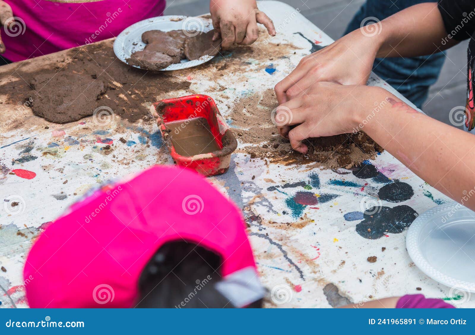 Details of Children`s Hands Molding Clay in an Artistic Learning