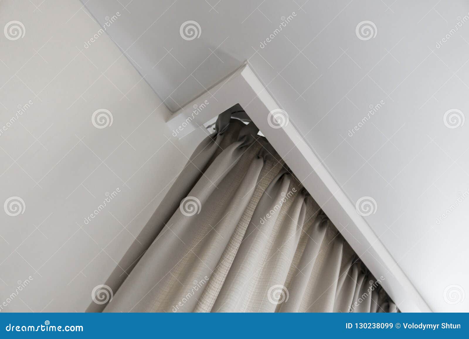 Details of Cream Curtains and the White Ceiling. Stock Image Image of folds, drapery 130238099