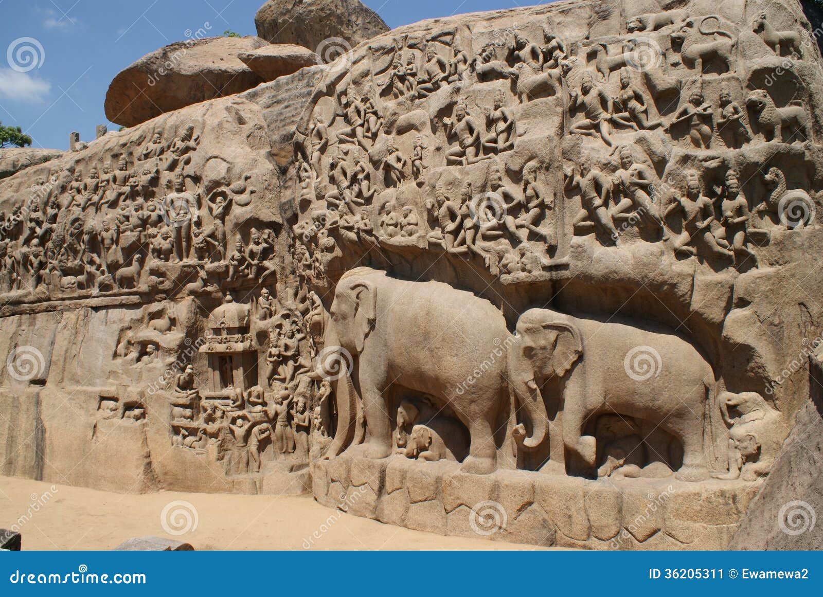 details of descent of the ganges in mahabalipuram, india