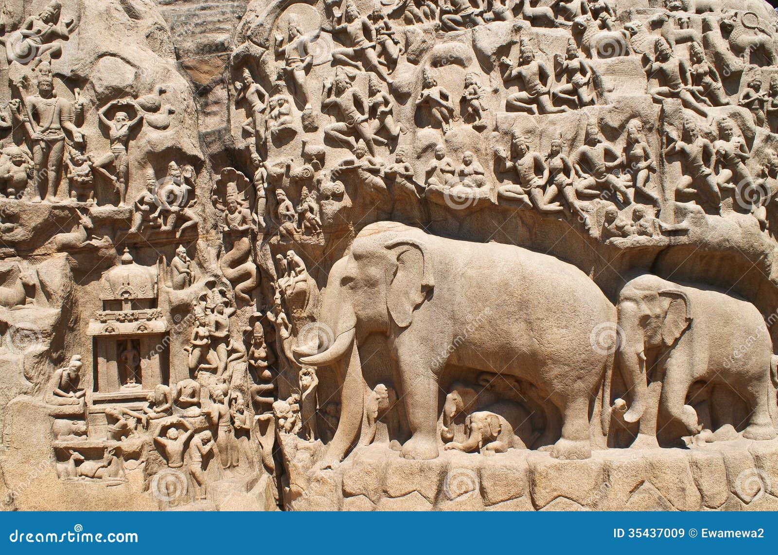 details of descent of the ganges in mahabalipuram, india