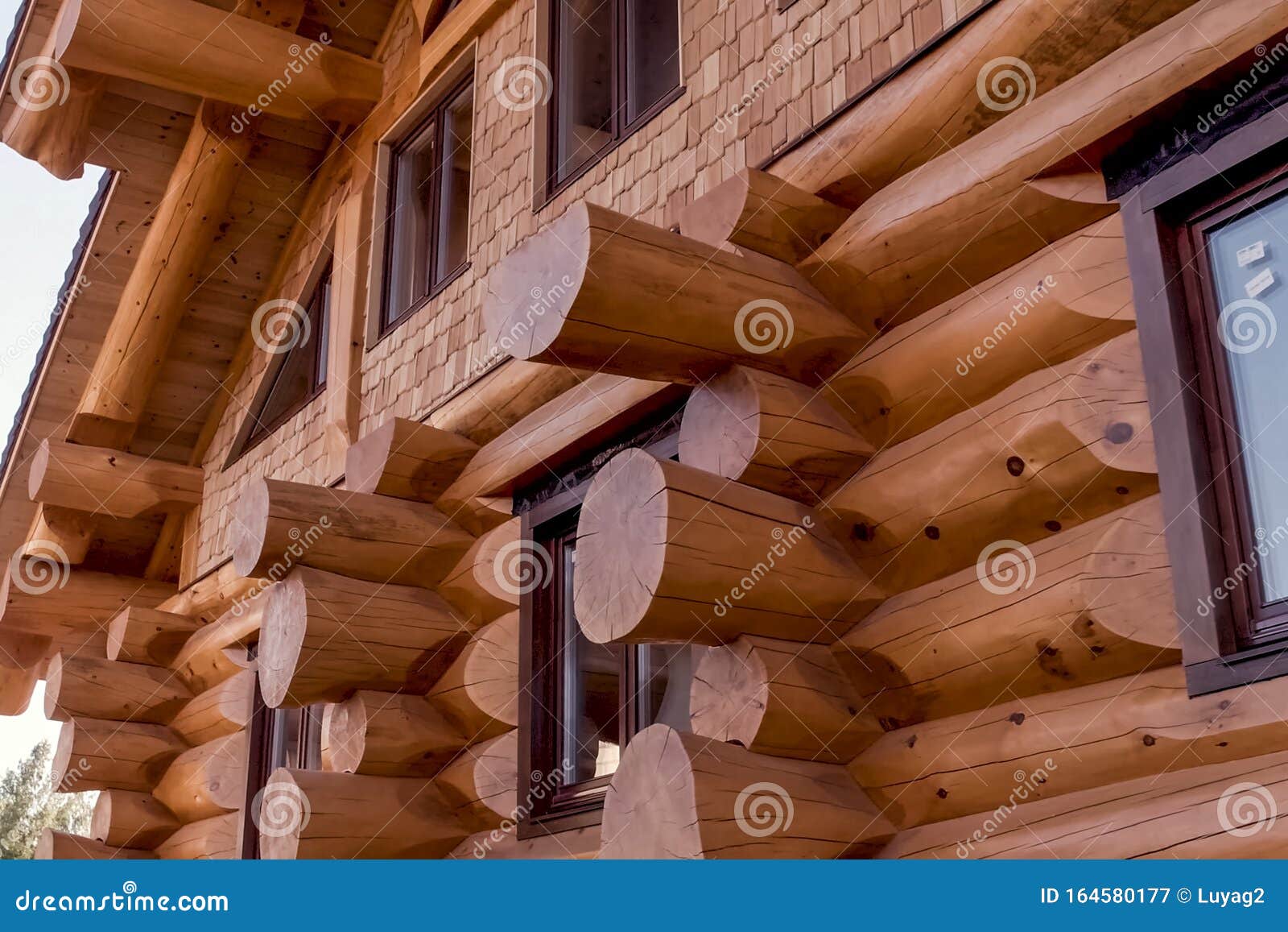 Details and Elements of Wooden House Made of Timber. the Constru Stock