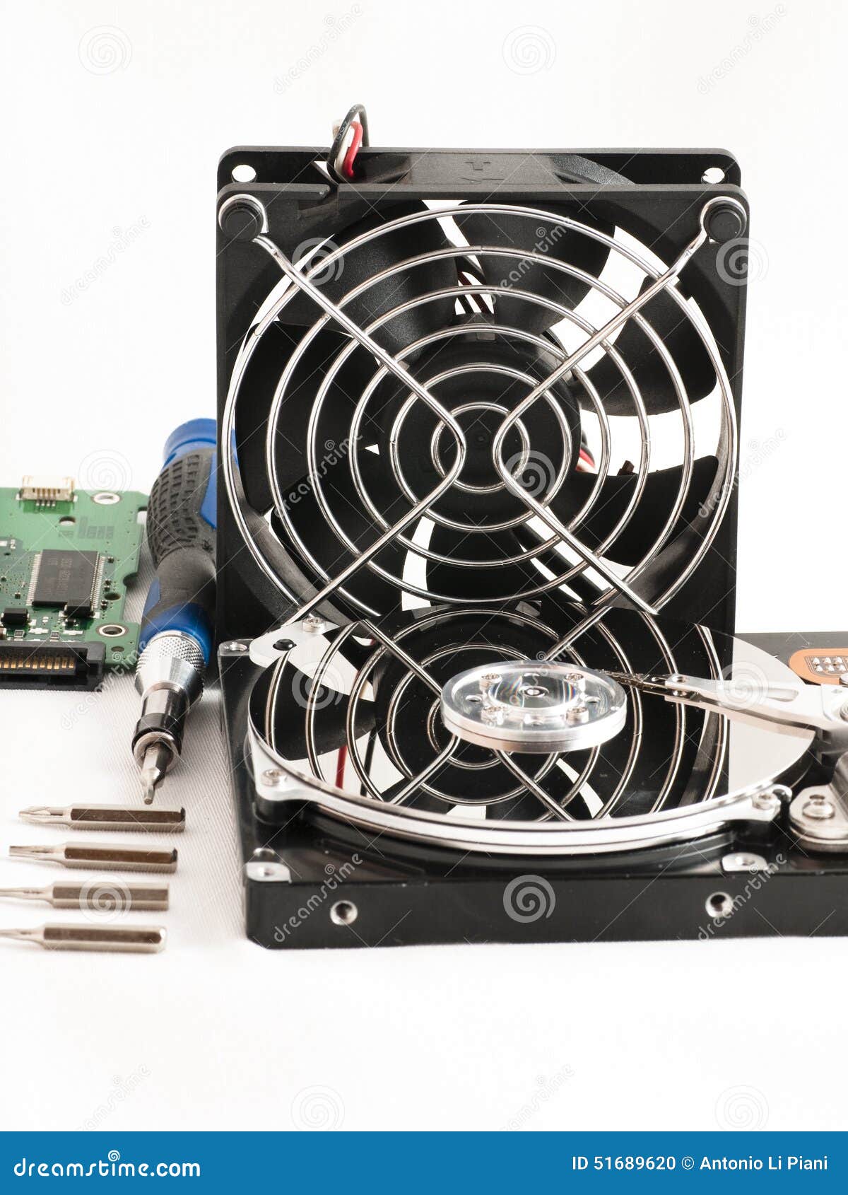 Details of Hard Disk Drive Open and a Fan Stock Photo Image of