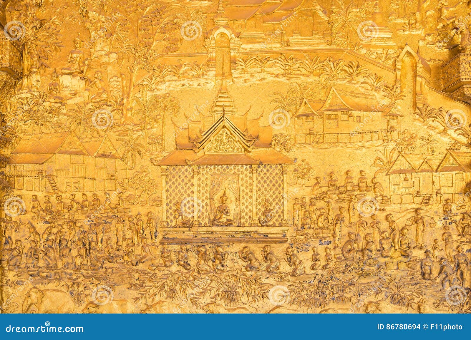 details shot of laos`s art at wat mai in luang pra bang