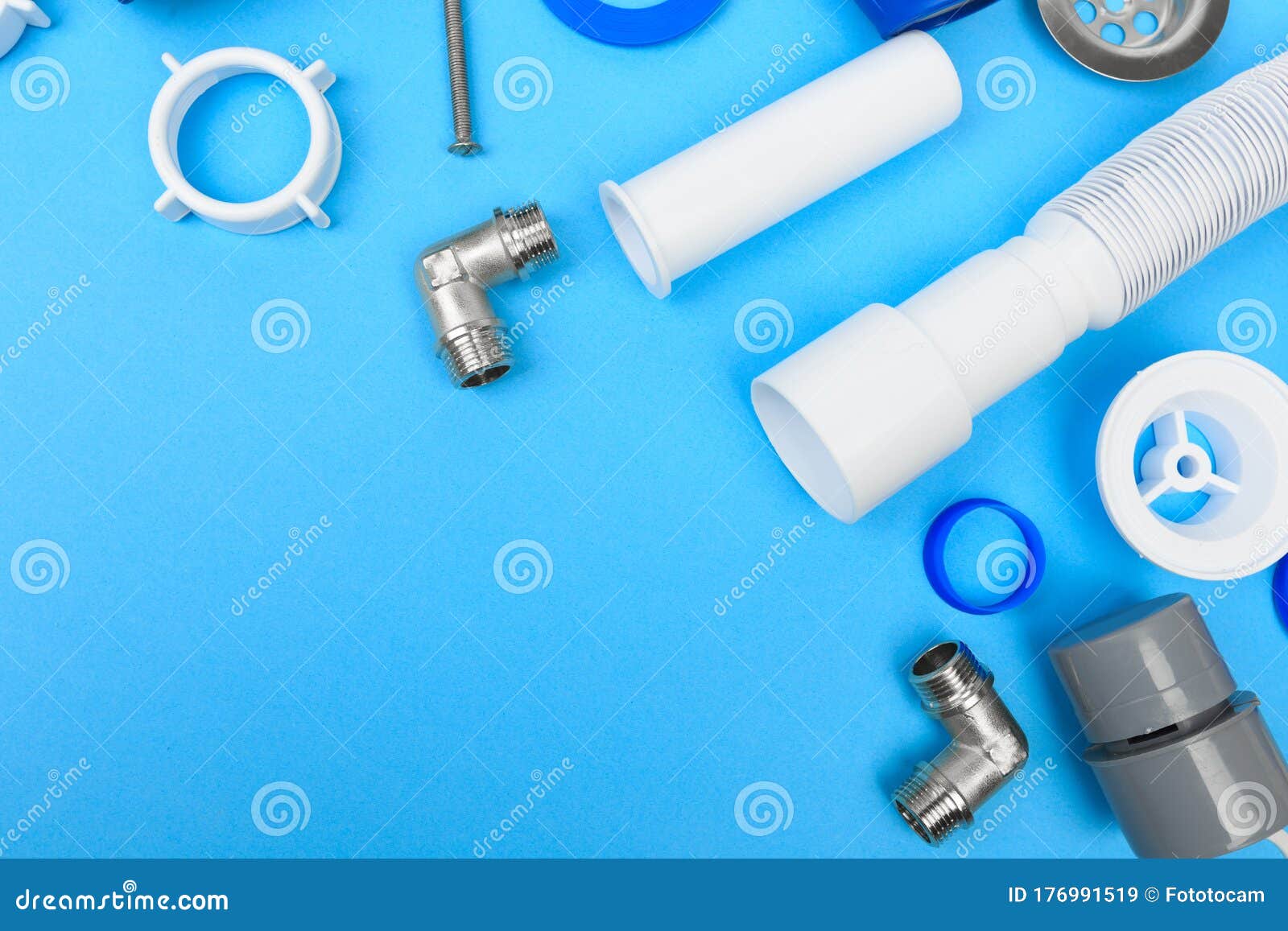 Details Siphon Kitchen Sink on Blue Background Image Stock Image
