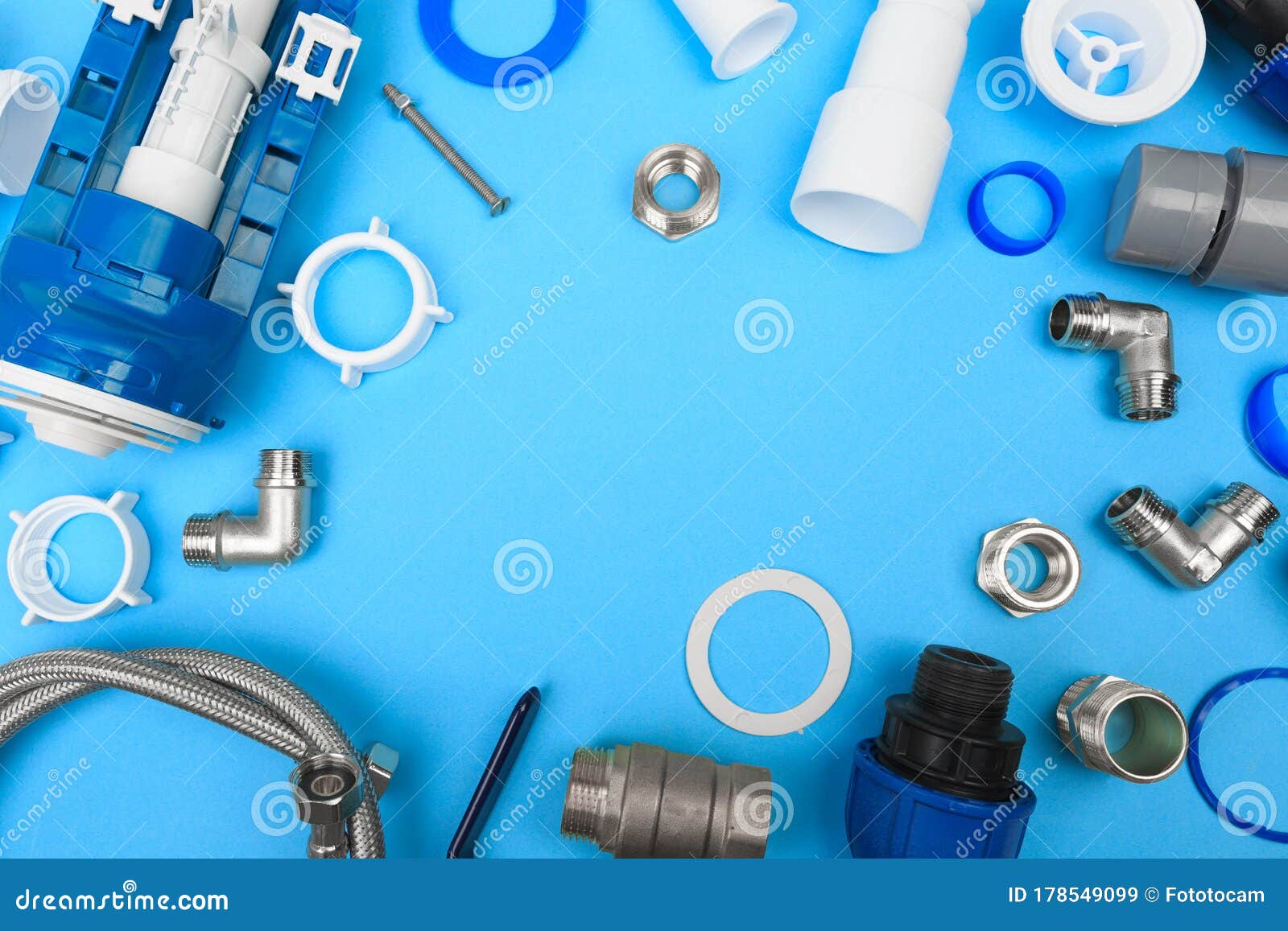 Details Siphon Kitchen Sink on Blue Background Image Stock Image