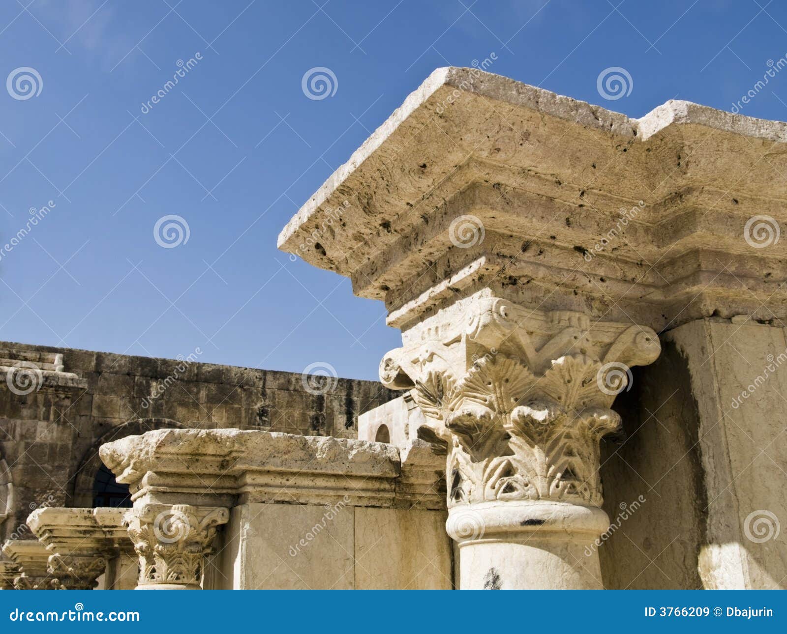 Detalhe do amphitheater romano,. Detalhe do estágio romano do amphitheater em Amman, local do al-Qasr, Jordão