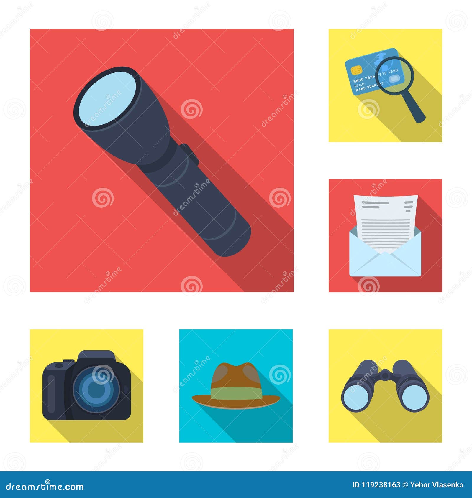 detective and attributes flat icons in set collection for .detective agency   stock web .