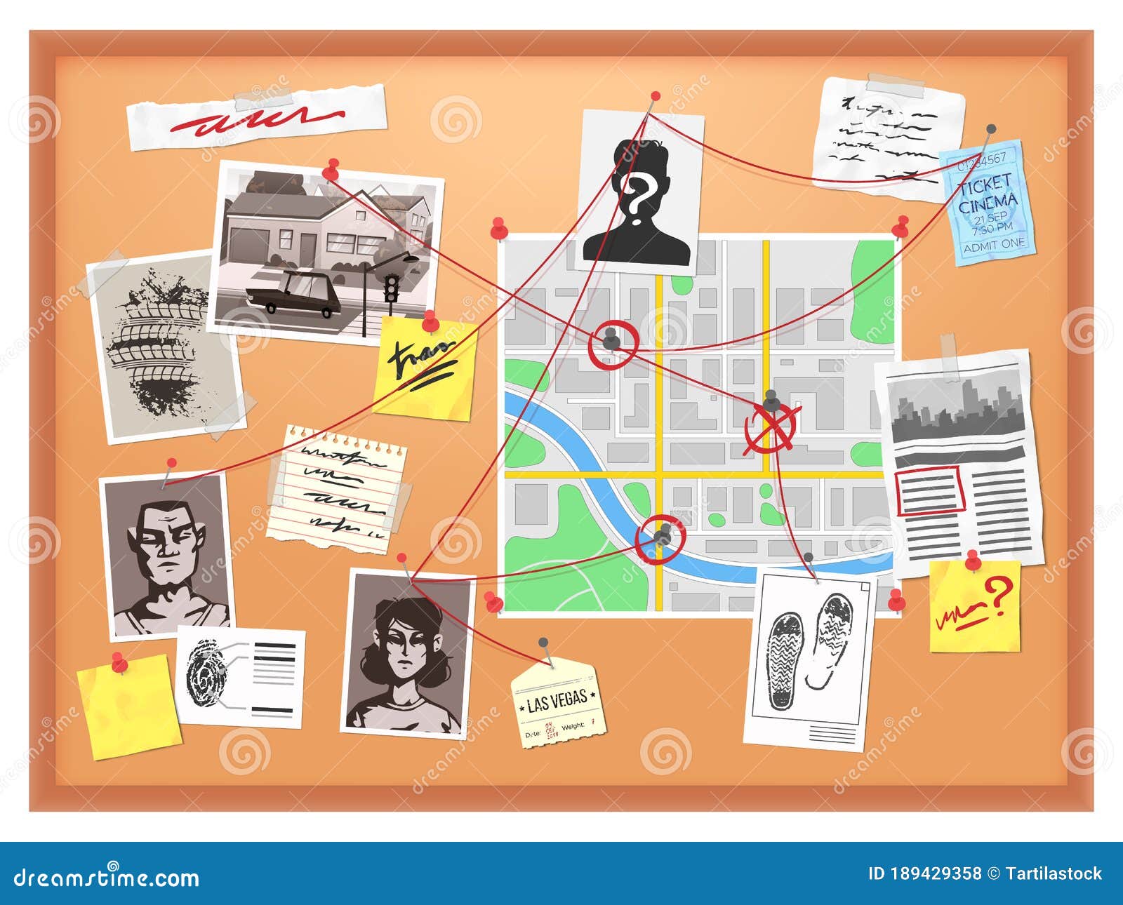 Crime Board With Pins Evidence Detective Map Vector Image - Vrogue