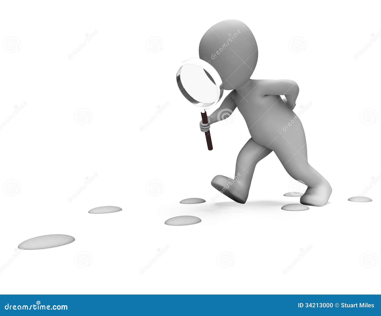 Detective Character Following Footprints Shows Investigate