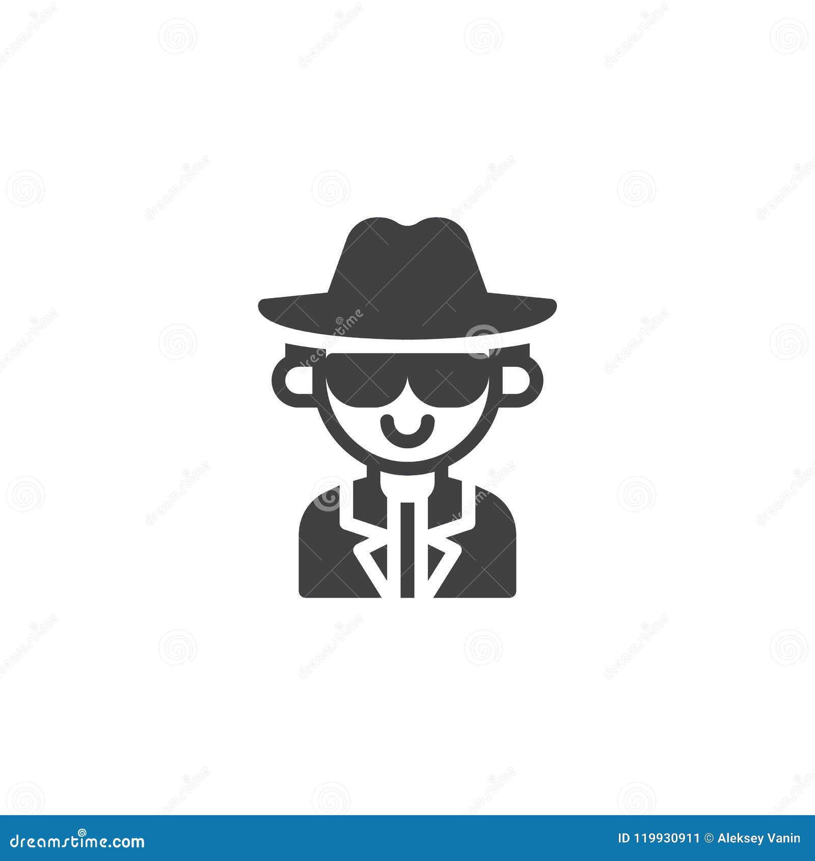 Detective man vector icon stock vector. Illustration of glasses - 119930911