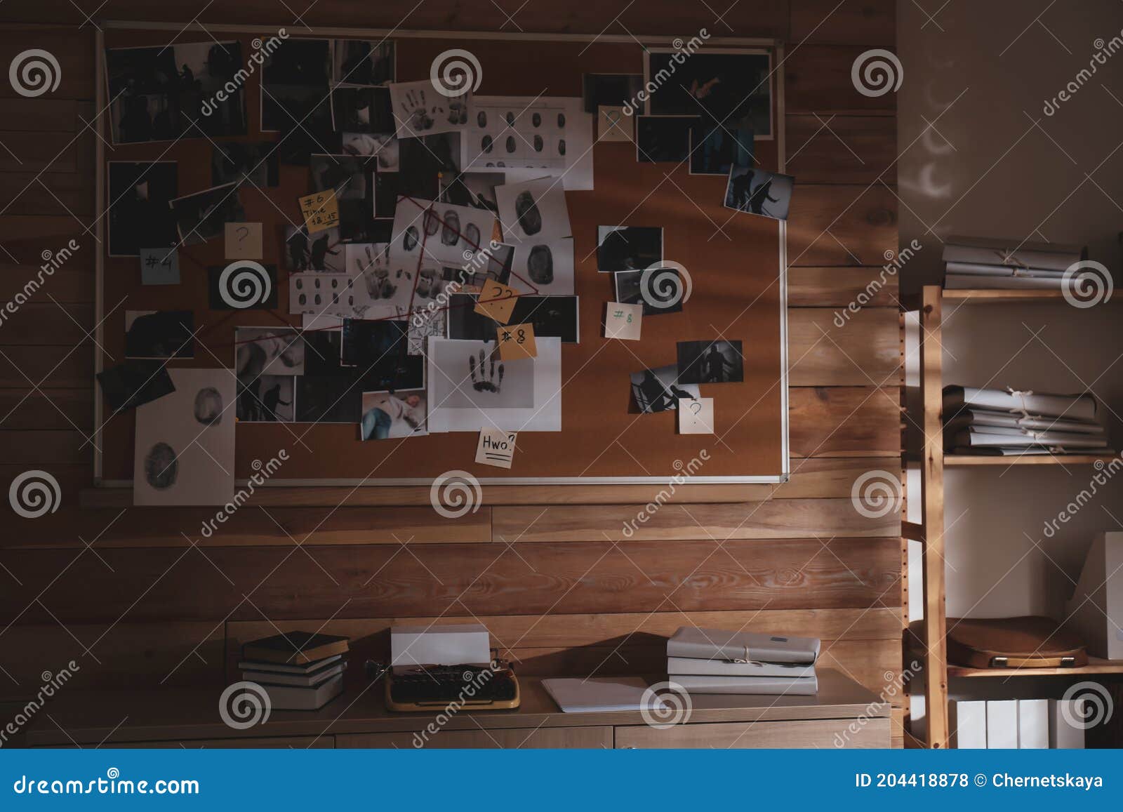 Detective Office Interior with Evidence Board on Wall Stock Photo ...