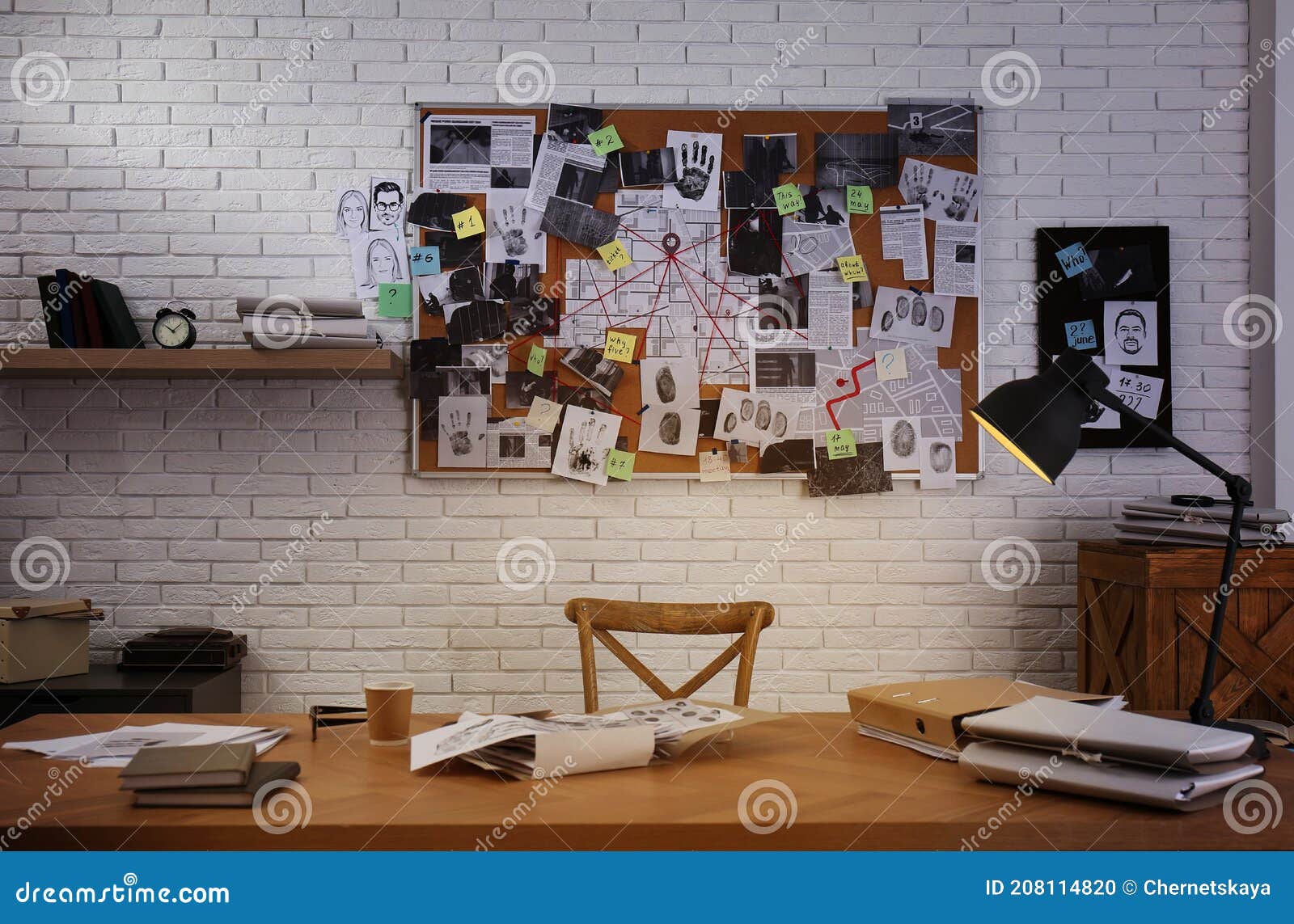 Detective Office Interior with Workplace and Investigation Board Stock ...