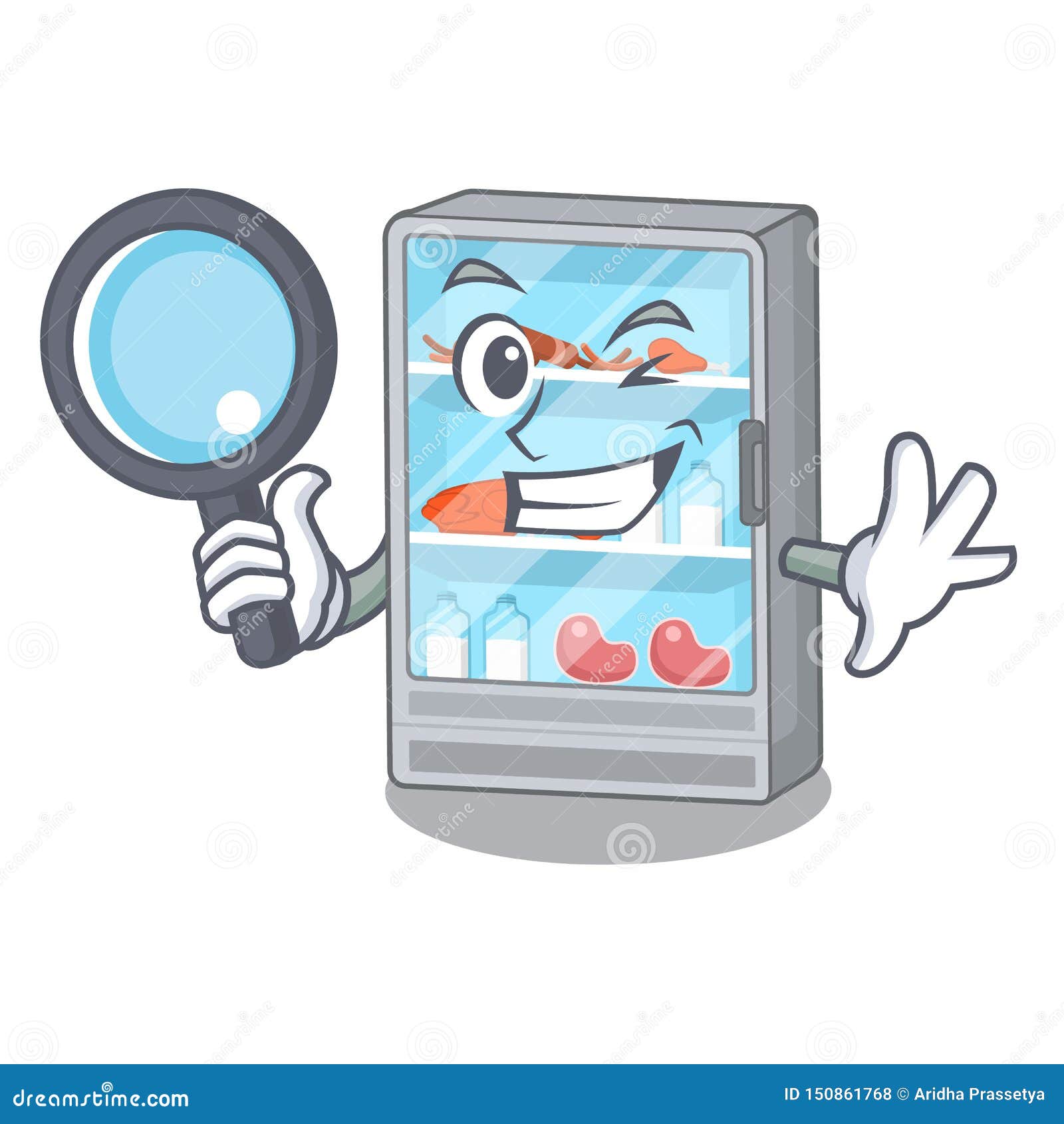 detective refrigerator next to the mascot table
