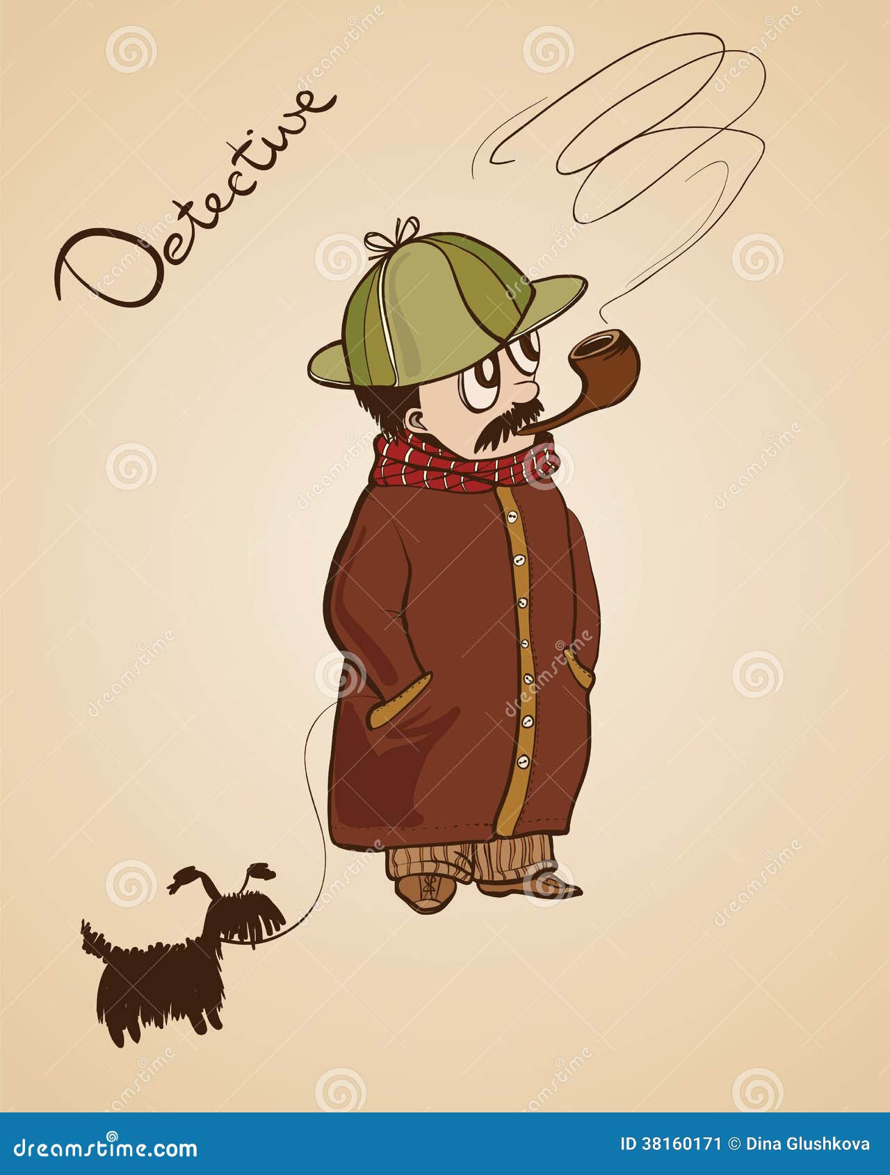 Detektiv mit einem Hund vektor abbildung. Illustration von rauch 38160171