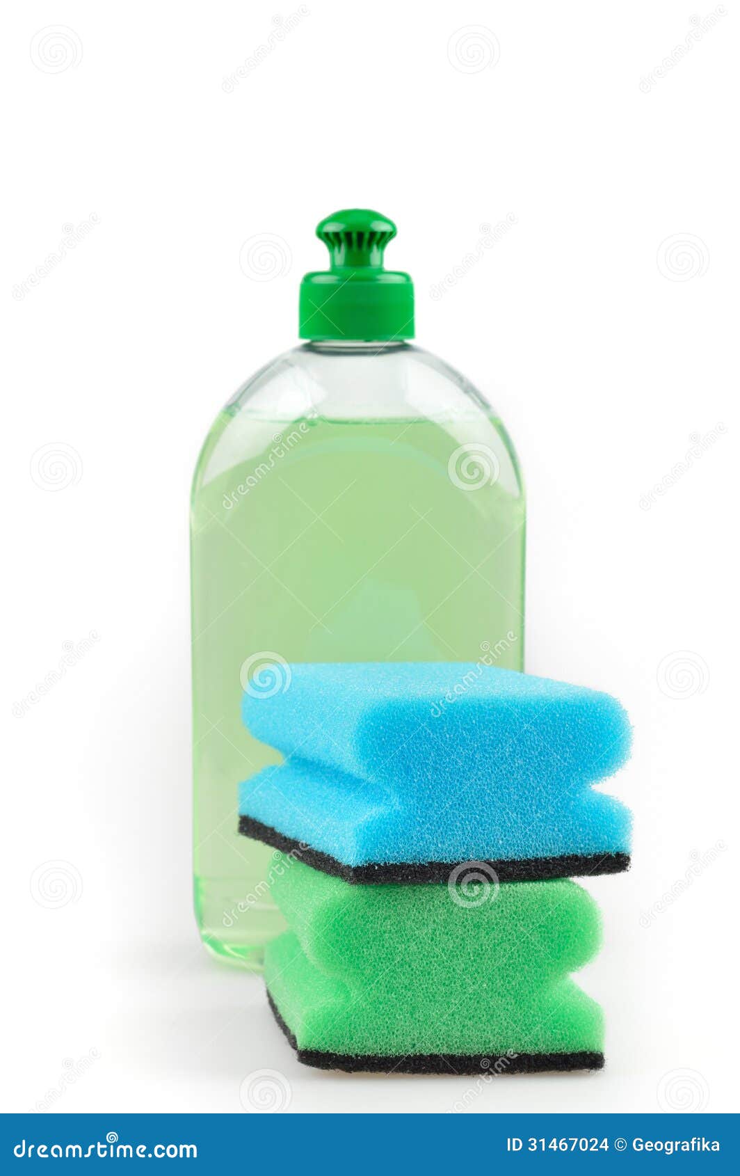 Detergent. Green Dishwashing Liquid and Sponges. Stock Photo Image of housework, dish 31467024