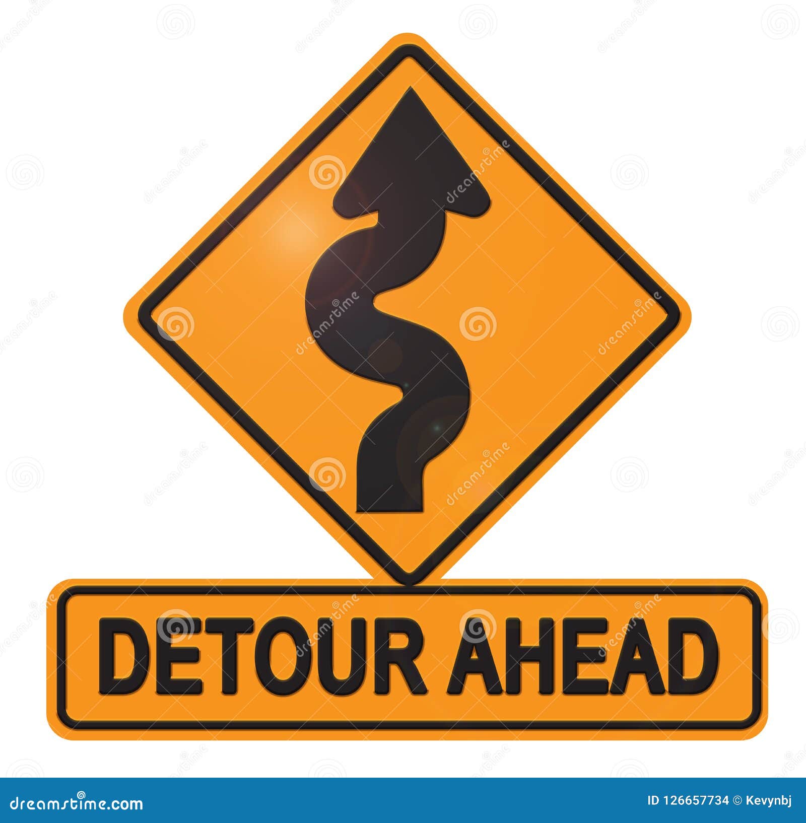 detour ahead street sign with curved arrow