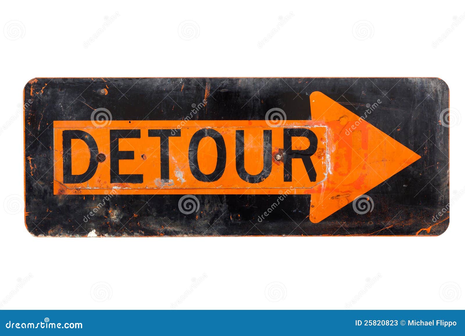 detour sign - old orange and black road sign