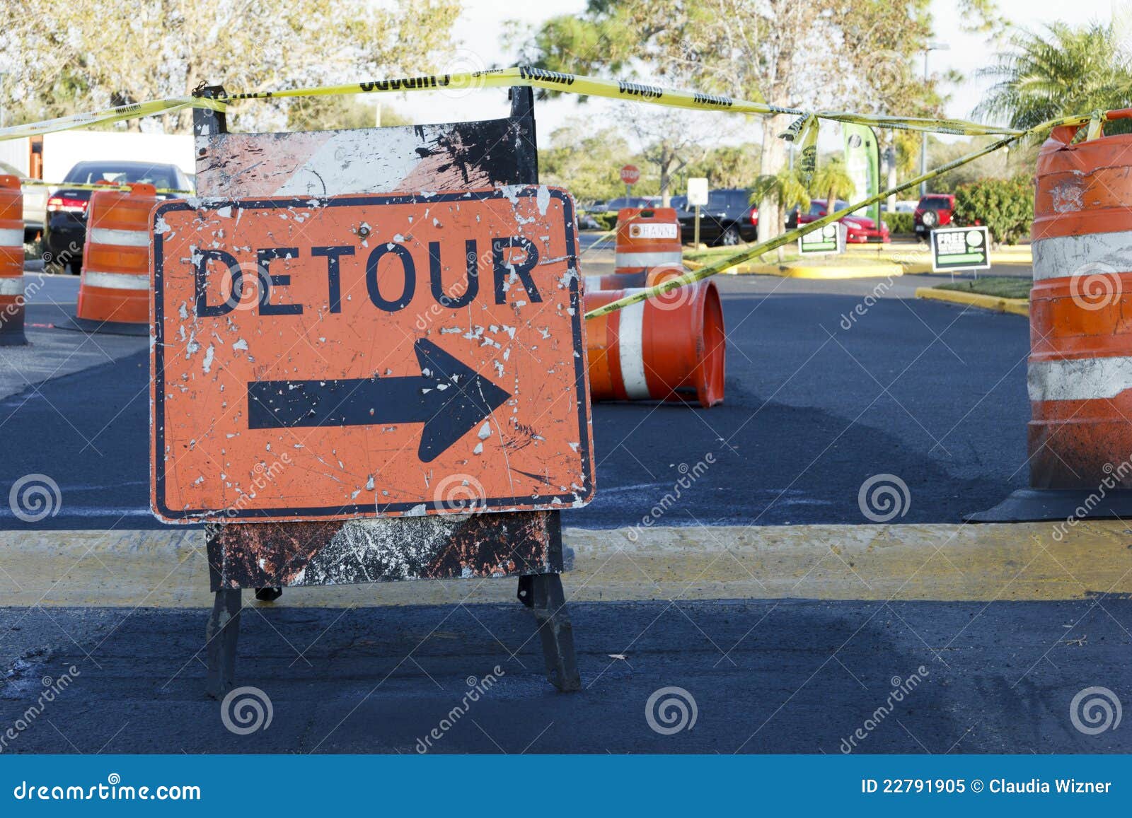detour sign in roadway