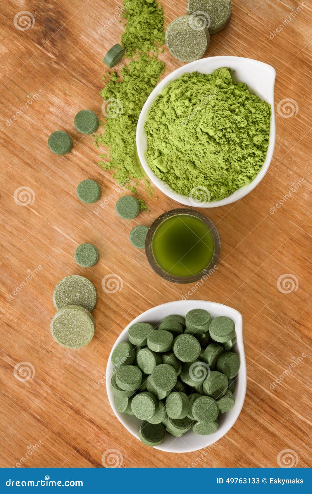 Detox Chlorella, Spirulina En Tarwegras Stock Afbeelding Image of