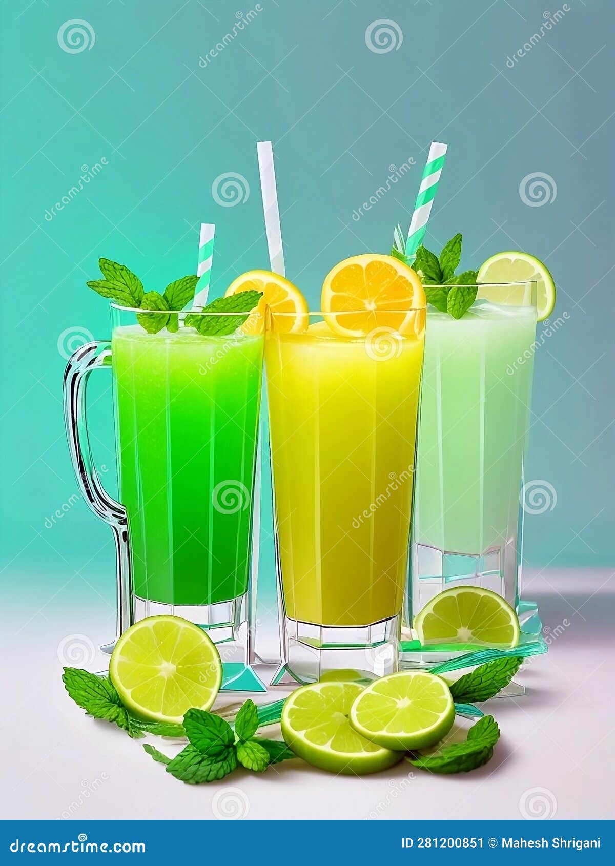 Detox Juice With Mint, With Bright And Vibrant Lighting Verticle Image