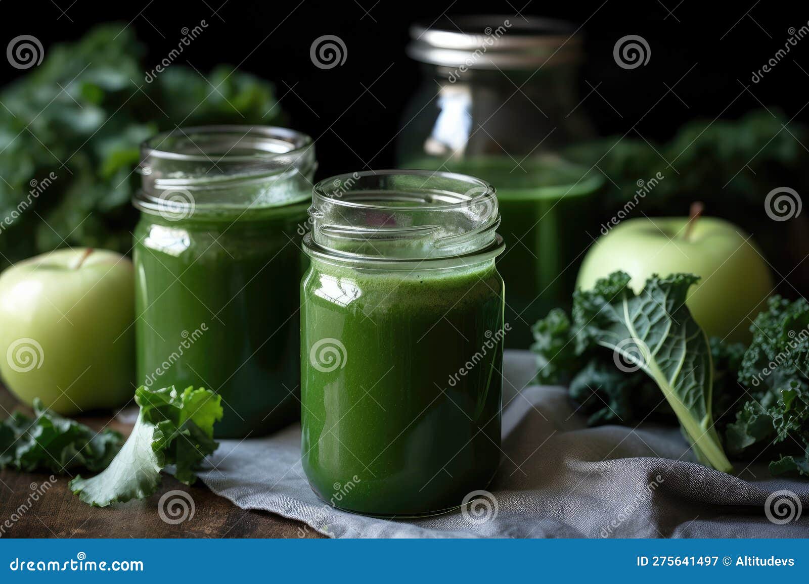 Detox Juice Shot with Kale, Apple, and Ginger Stock Illustration