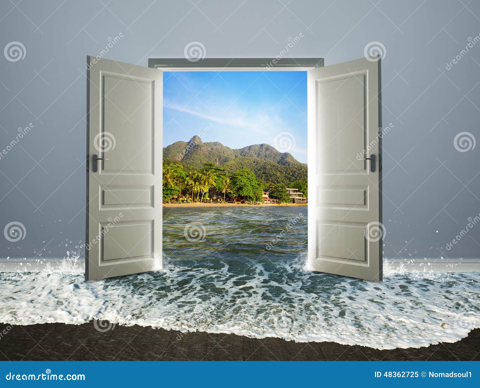 Deur open aan het strand stock afbeelding. Image seizoen 48362725